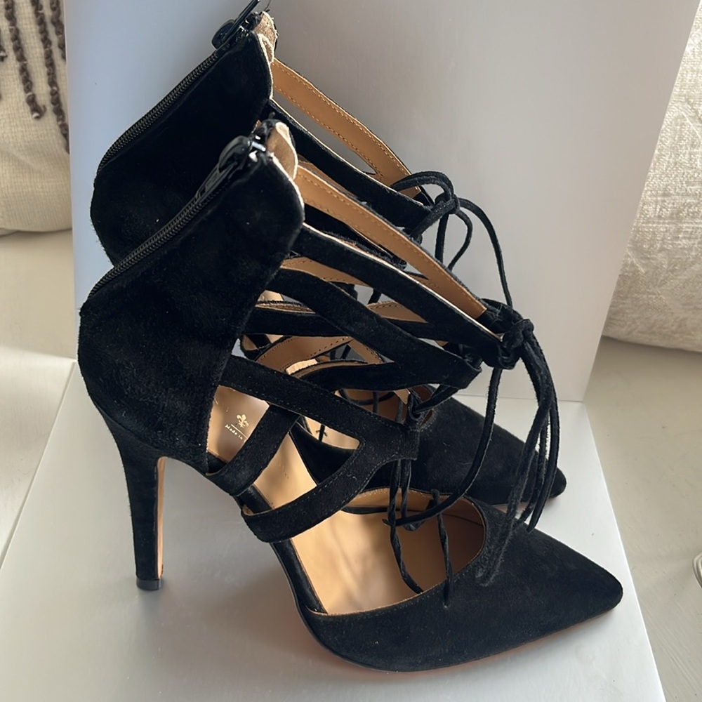 Mercanti Florentini “Ghilli” Designer lace up heels 9 Italy Black Suede - Picture 8 of 9